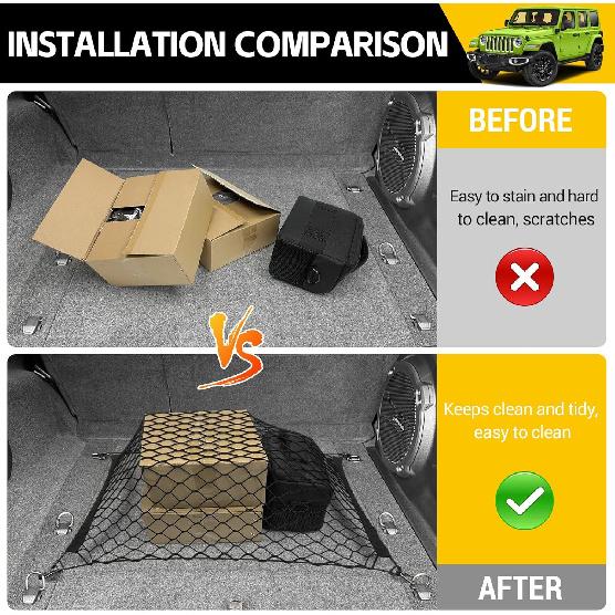 Trunk Cargo Net For -2025 Jeep Wrangler JL 4XE 4 Door Trunk Organizer Net Anti-Slip Rear Mesh Cargo Netting For 19-25 Wrangler JL JLU 4XE SUV