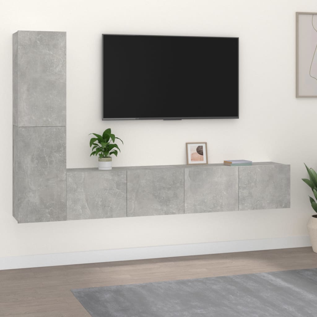 4 piece TV cabinet set concrete grey particleboard