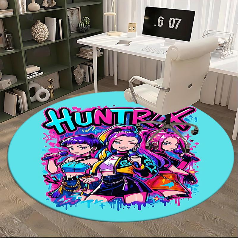 Kpop girls Chair Mat Round Carpet Colorful Anime Girl Design, Suitable for Home Decor, Office Use, Bedroom, Living Room, s, Gift Idea0131b