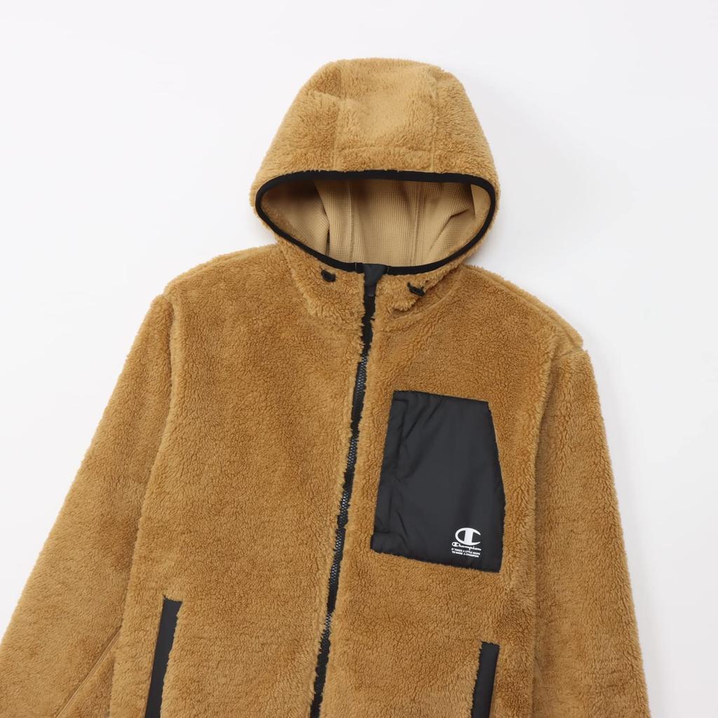 Outerwear Long Sleeve Stretch Thermal Windproof Relax Fit Script Logo Zip Hooded Jacket Sports Beige M [Champion] Men's C3-YS606