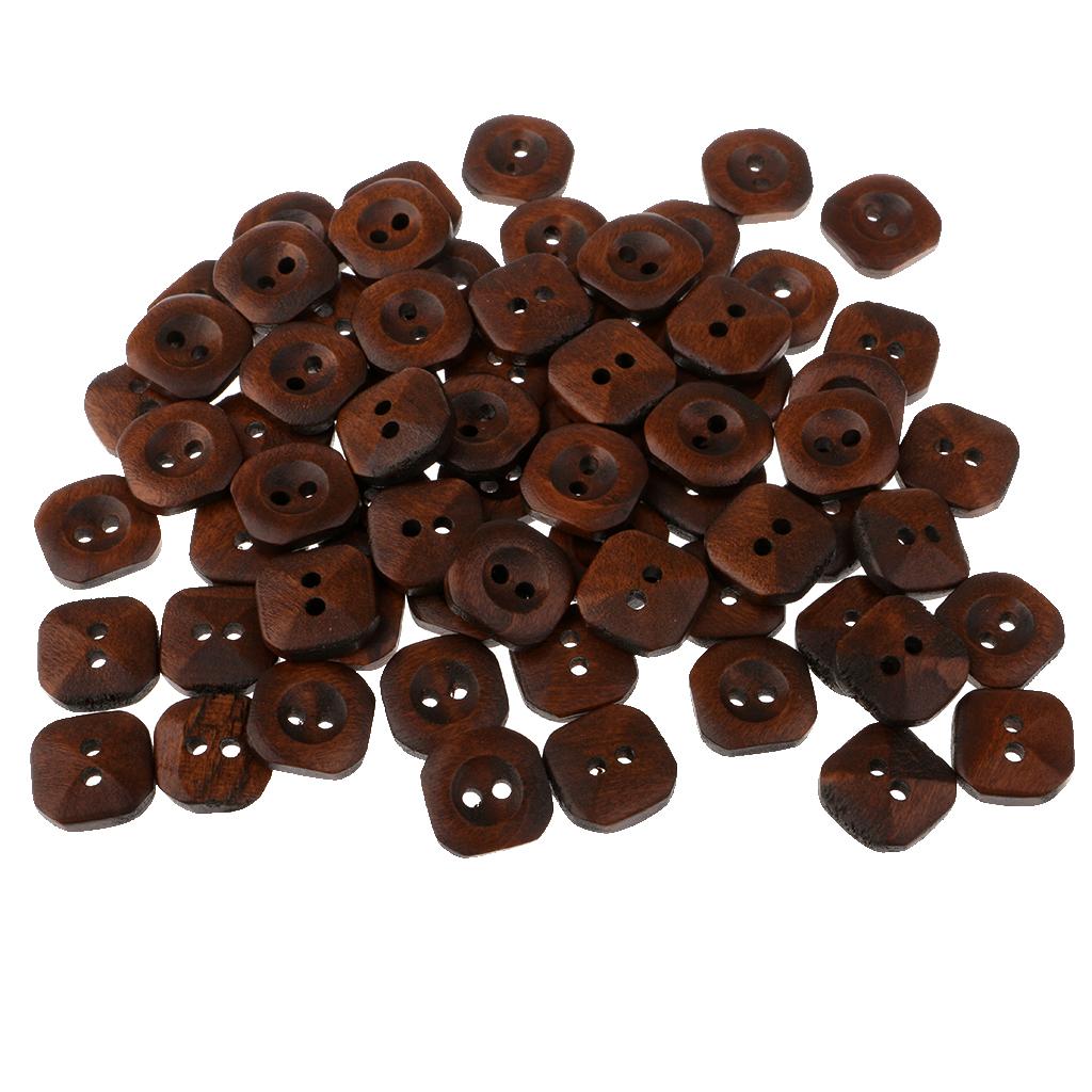 100pcs Square 2-holes Wooden Replacement Buttons Sewing Repair Buttons 13mm