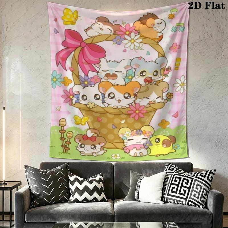 Hamtaro Wall Tapestry Aesthetic Wall Hanging Printed Fabric Blanket Decorative Tapestries for Bedroom Living Room Home Decor