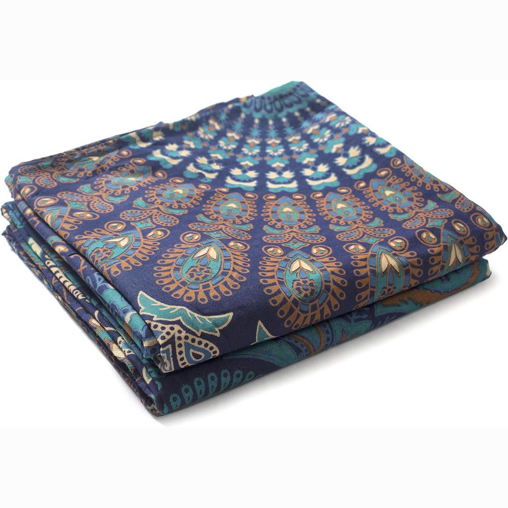 BLESS INTERNATIONAL Beautiful Indian Bohemian Psychedelic Hippie Peacock Mandala Window Curtain Panels for Bedroom, Living, Balcony (Blue Green)