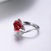 Bague Circlet Rose Rouge Feuille Ouverte Réglable pour Femme pour la Saint-Valentin