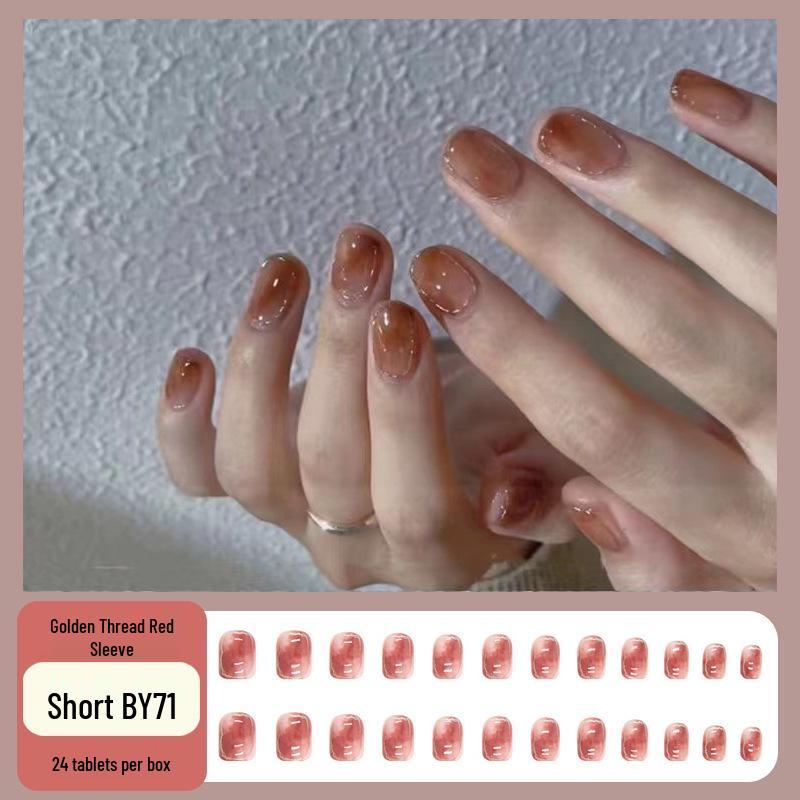 

Amber Gold Glitter Short Wearable Nail Art Patches - Autumn/Winter Collection Glue Type