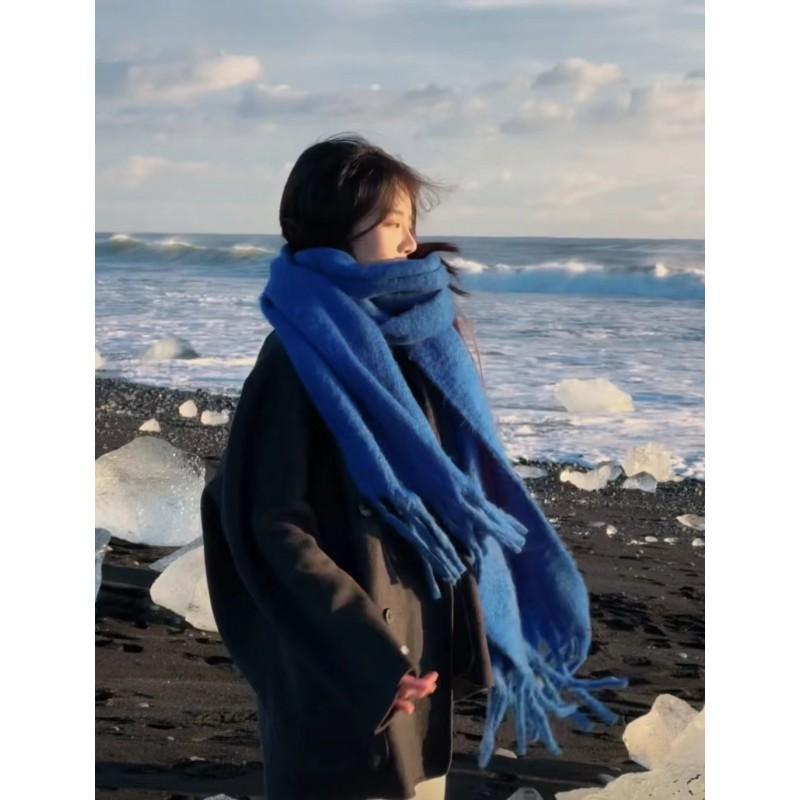 Soft Fuzzy Oversized Scarf Women Winter Warm Thick Acrylic Blend Solid Color Plush Neck Wrap