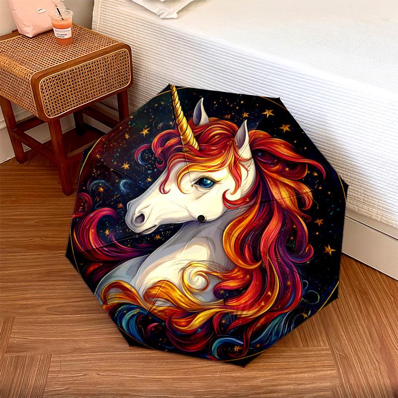 1 PC Automatic Folding Umbrella - Colorful Unicorn Pattern, Portable & Foldable Design with 8 Ribs, Christmas Birthday Gifts