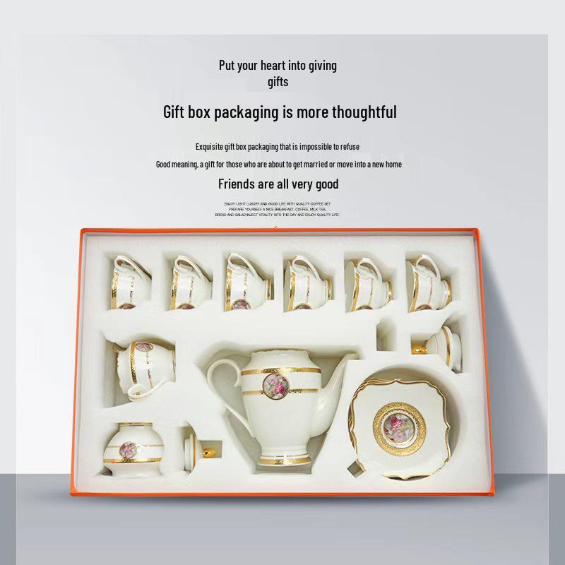 Karosa European Exquisite Ceramic Coffee Set with Gold Rim Bone China Cups and Saucers