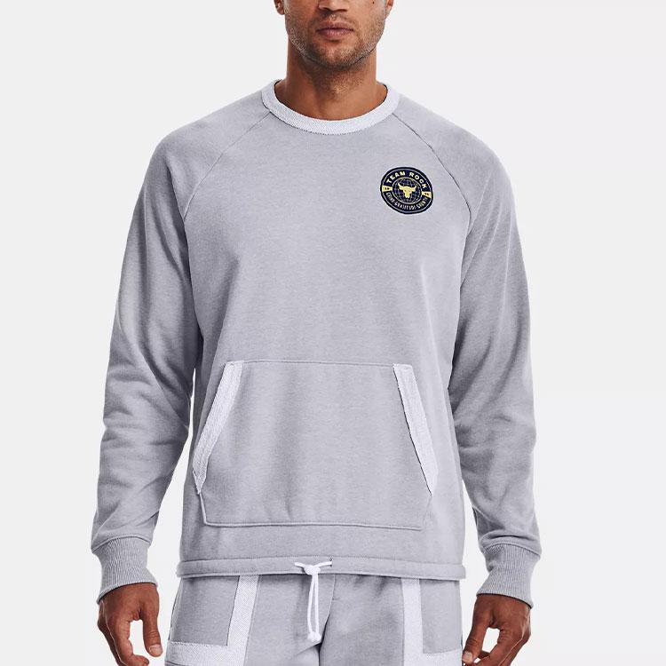 Under Armour Project Rock Solid Color Training Casual Long Sleeve Sports Sweatshirt Men tops Gray 1370452-011
