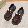 French bow small leather shoes women's retro Japanese round head British style platform loafers 2025 autumn new