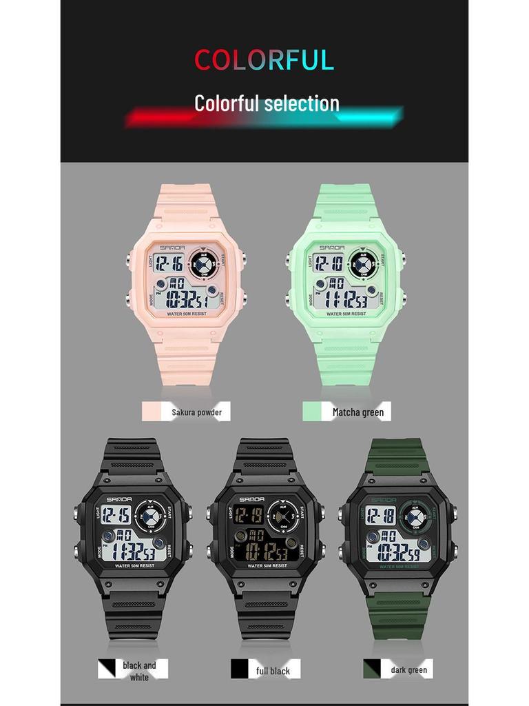 Sanda Men's Waterproof Digital Sports Watch - Luminous Square Outdoor Fashion Watch for Students