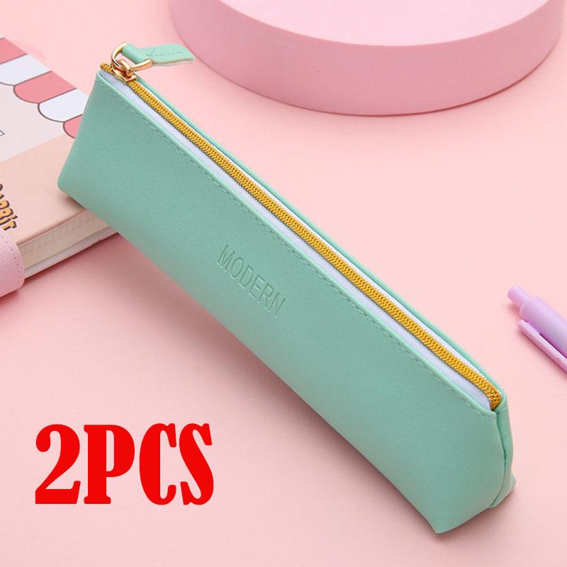 New PU Leather Zipper Pen Pencil Bag Simple Vintage Color Case Storage Pouch for Pens Stationery School  Mini Pencils Bag