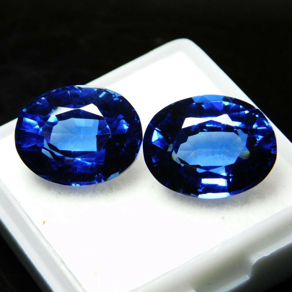 16.00 Carat Natural Sapphire Blue Oval Cut Pair CERTIFIED Loose Gemstone multiQ 00C