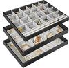 ProCase Jewelry for Accessory with Black Tray, 3-Pack, Stackable, Vanity/Dresser Drawers, Case, Display, Dividers,