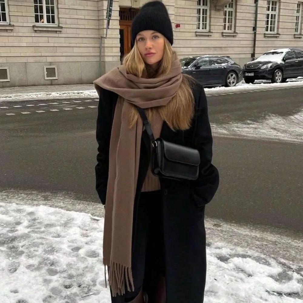 Cashmere Winter Scarf Thickened Warm Shawl Classic Tassels Fluffy Shaws Women Luxury Autumn Winter Scarf Solid Color Soft Shaw