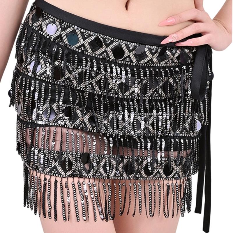 Belly Dance Hip Scarf With Detachable Fringe Skirt Adjustable Waist Chain For Performances And Practice