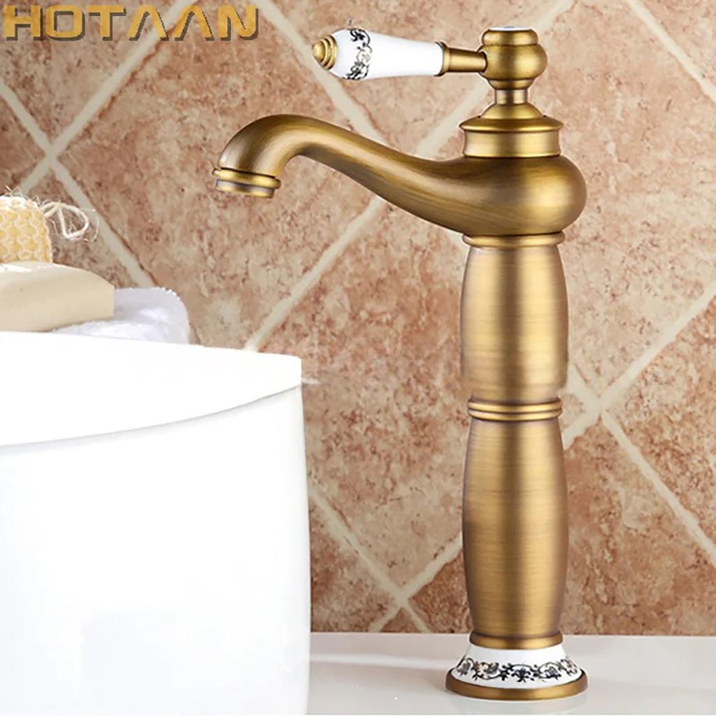 Vintage Copper Basin Faucet Modern Single Hole Bathroom Sink Faucet Tall and Short Two Styles Bathroom Basin Faucet