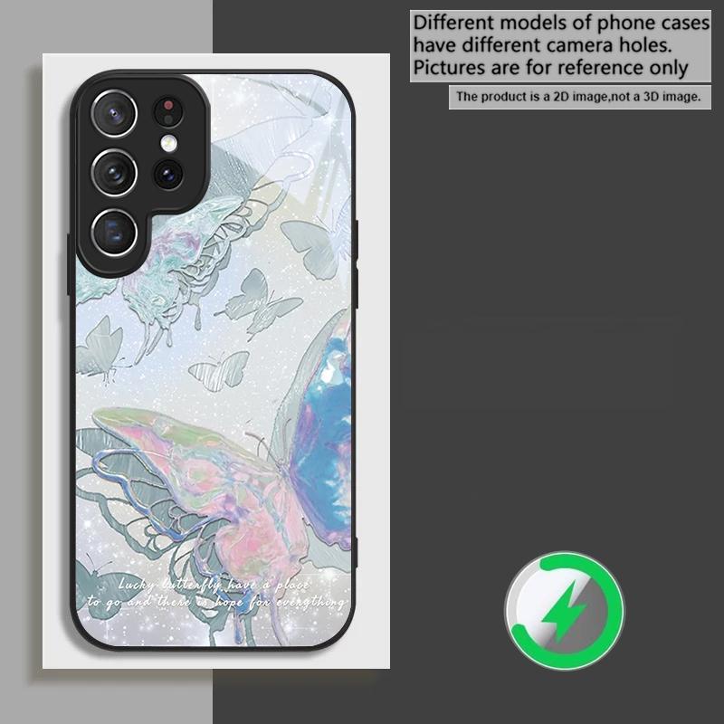 

Lucky Butterfly Painting suitable for Samsung Galaxy S26 Ultra S20 FE S21 S22+ 23 Plus S24 Ultra 25 Edge black Glass Phone Casee Galaxy S26
