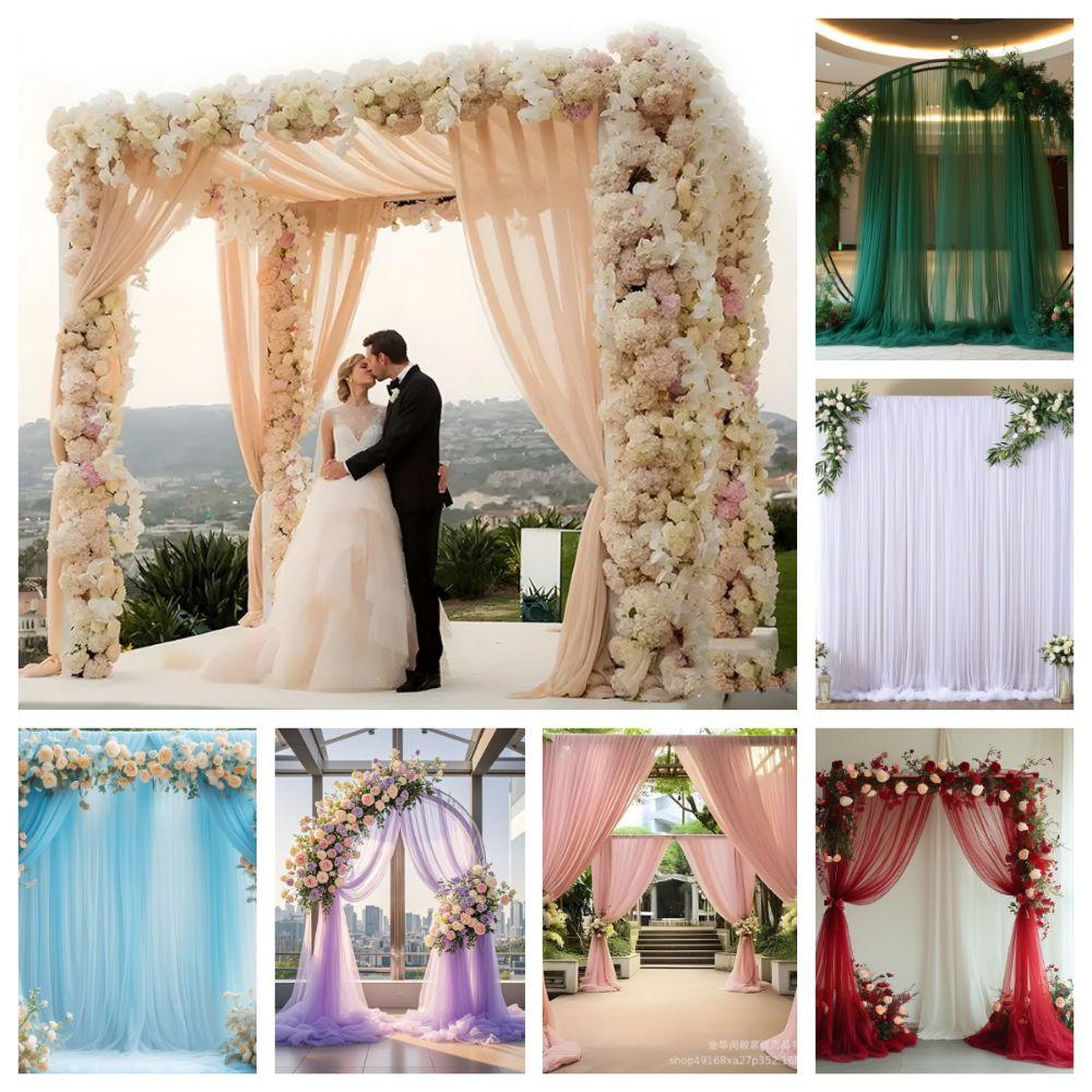 Multicolor Tulle Fabric Backdrop Multi-purpose Rod Pocket Photography Background Drapes Reusable Wrinkle-Free Backdrop Curtains