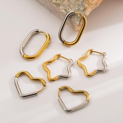 European American Ins Style Simple Stainless Steel Geometric Two Color Splice Earrings For Women Fashion Versatile Stud Earrings