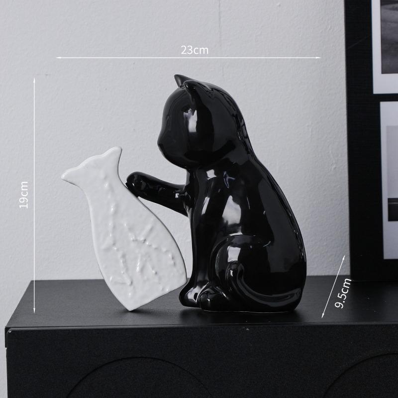 Creative Black Ceramic Cat Vase Countertop Decoration Fresh Flower Hydroponic Vase Abstract Cat Dining Table Living Room Decor