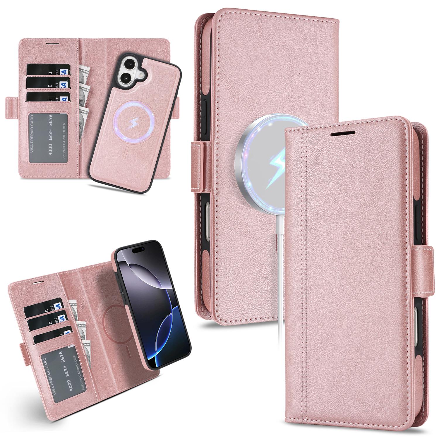 

For iPhone 16 Case Detachable 2 in 1 Leather Wallet Phone Cover Compatible with MagSafe