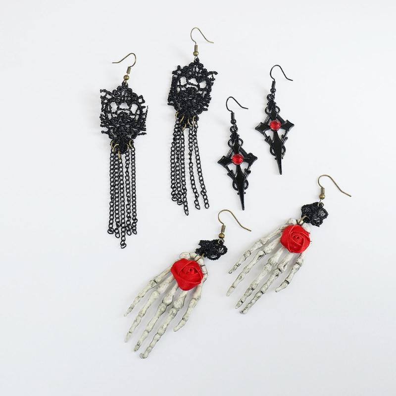 Black Lace Centerpiece Neck Jewelry Set Gothic Statement Accessories for Themed Photo Shoots, Festivals and Halloween Looks
