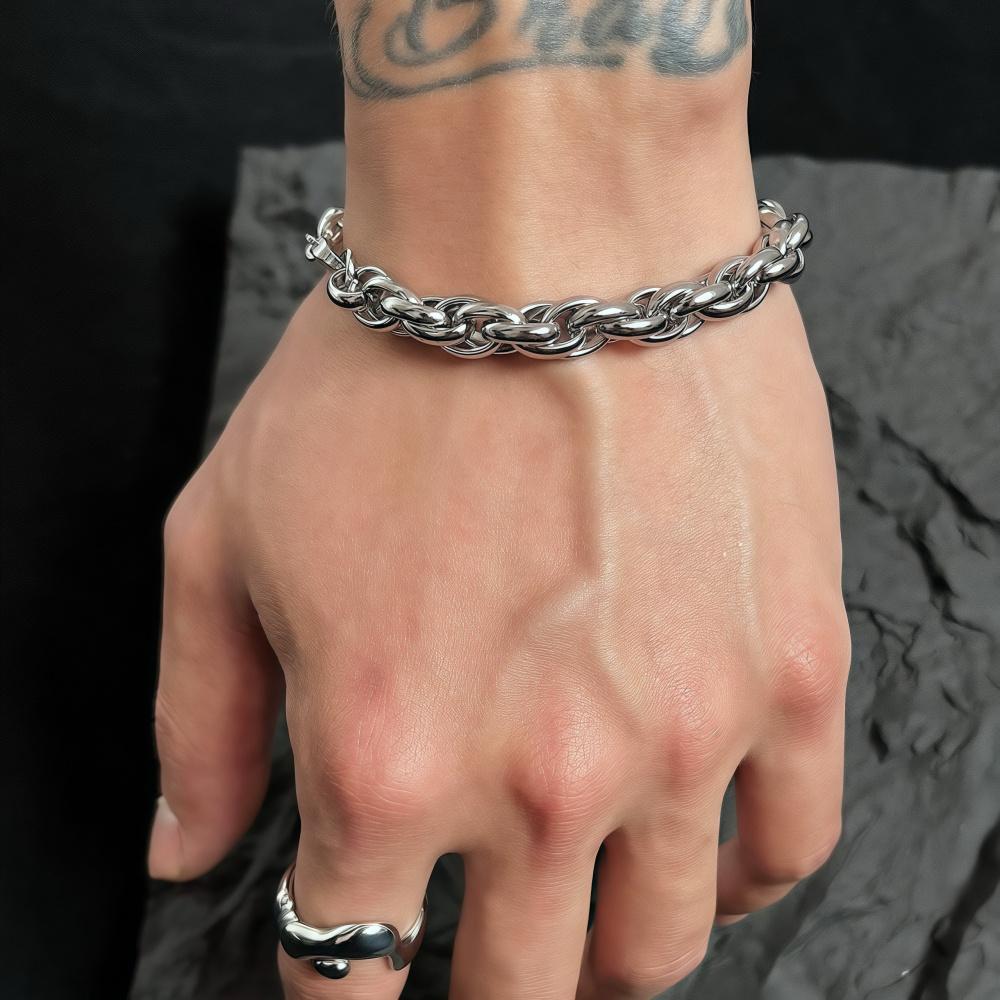 Hip Hop Men Stainless Steel Bracelet Silver Color American Titanium Steel Coarse Keel Chain Bracelet Fashion Party Jewelry 19cm