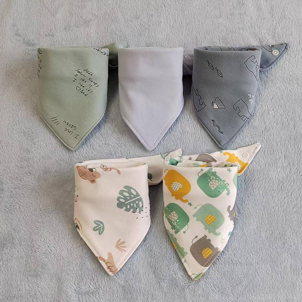 Triangle Bandana Bib 5Pcs Set 100% Cotton Newborn Baby Bibs Soft Absorbent Animal Print Infant Saliva Towel Unisex Feeding Bib