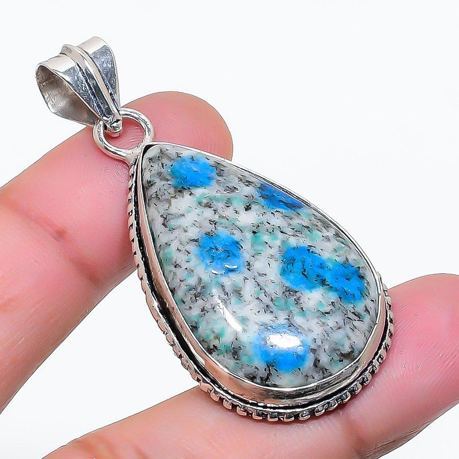 Natural K2 Blue Azurite Gemstone 925 Sterling Silver Jewelry Pendant 1.89" AP-14930