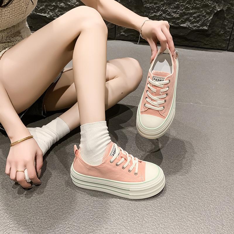 Літнє дофамінове просте полотняне взуття жіноче 2025 нове на платформі біле взуття для бігу в коледжському стилі на шнурівці повсякденне взуття