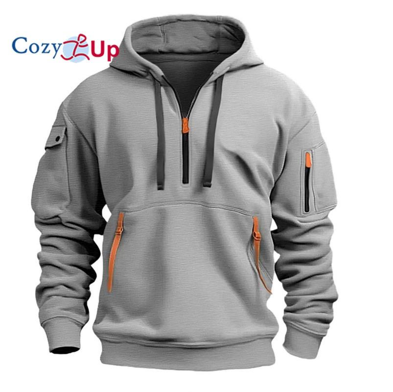 

Уютный мужской свитер с капюшоном, спортивный пуловер для отдыха, ретро Harajuku, с длинным рукавом, на молнии, с несколькими карманами, повседневное свободное пальто, уличная одежда