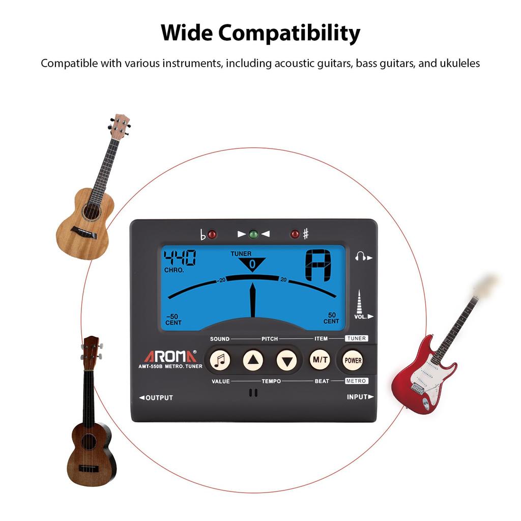 Btuty Guitar Tuner for Chromatic and Backlit LCD Display Portable Guitar Tuner with Pickup Professional Metronome AROMA G Guitar, Bass, Violin,