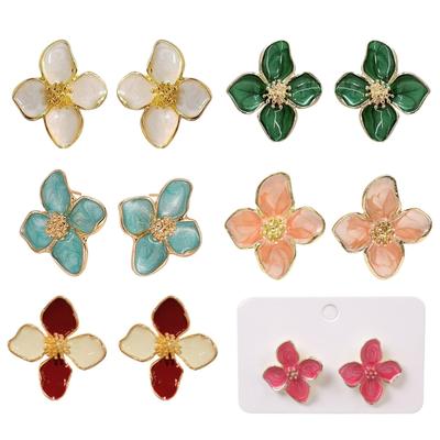 Náušnice pecky s květy Hibiscus s kapkovou glazurou pro ženy a dívky, módní korejské svatební šperky ve francouzském vintage stylu