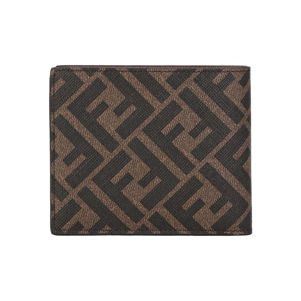 Fendi FF Monogram Logo Pattern Double Fold Textured Fabric Wallet Men Wallet Brown Yellow 7M0338-AJJ8-F1HRH
