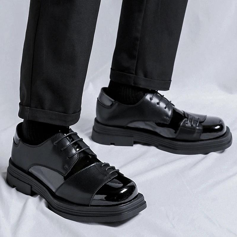 Men Leather Shoes lace up Black Wedding Bride For Formal Party Dress Italian style Men Shoes business dress Soft men Shoes