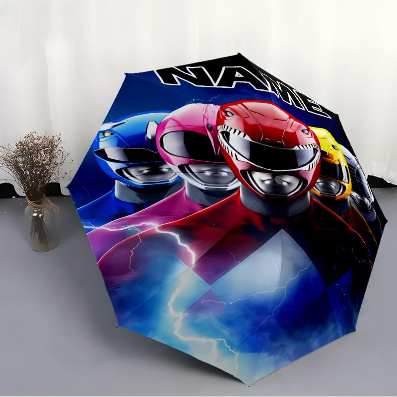Personalized Name Mighty Morphin Power Rangers Print Umbrella - Automatic Open/Close, Eight-Rib Durable Frame, Automatic Folding Umbrella