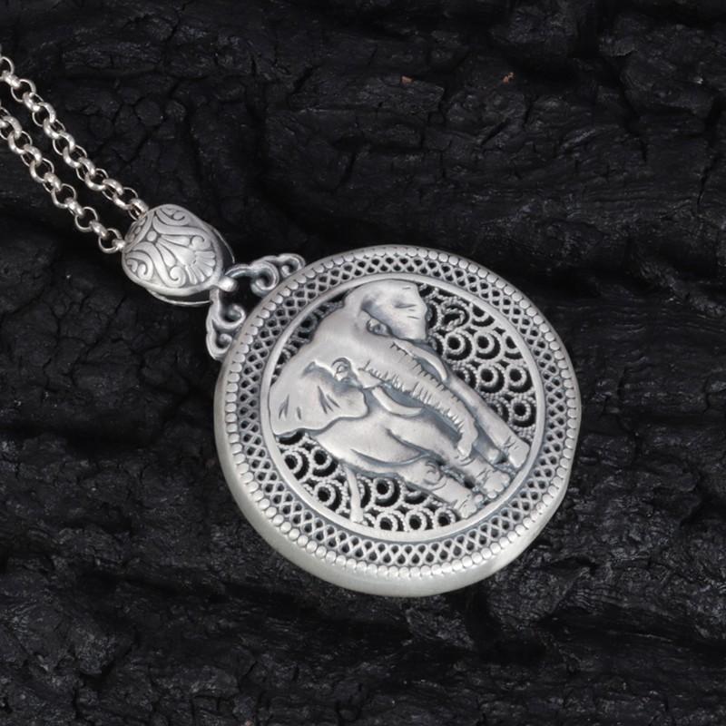 Copper Elephant Pendant Necklace Women Men Hollow Out Geometric Charm On Chain Boho Style Statement Jewelry