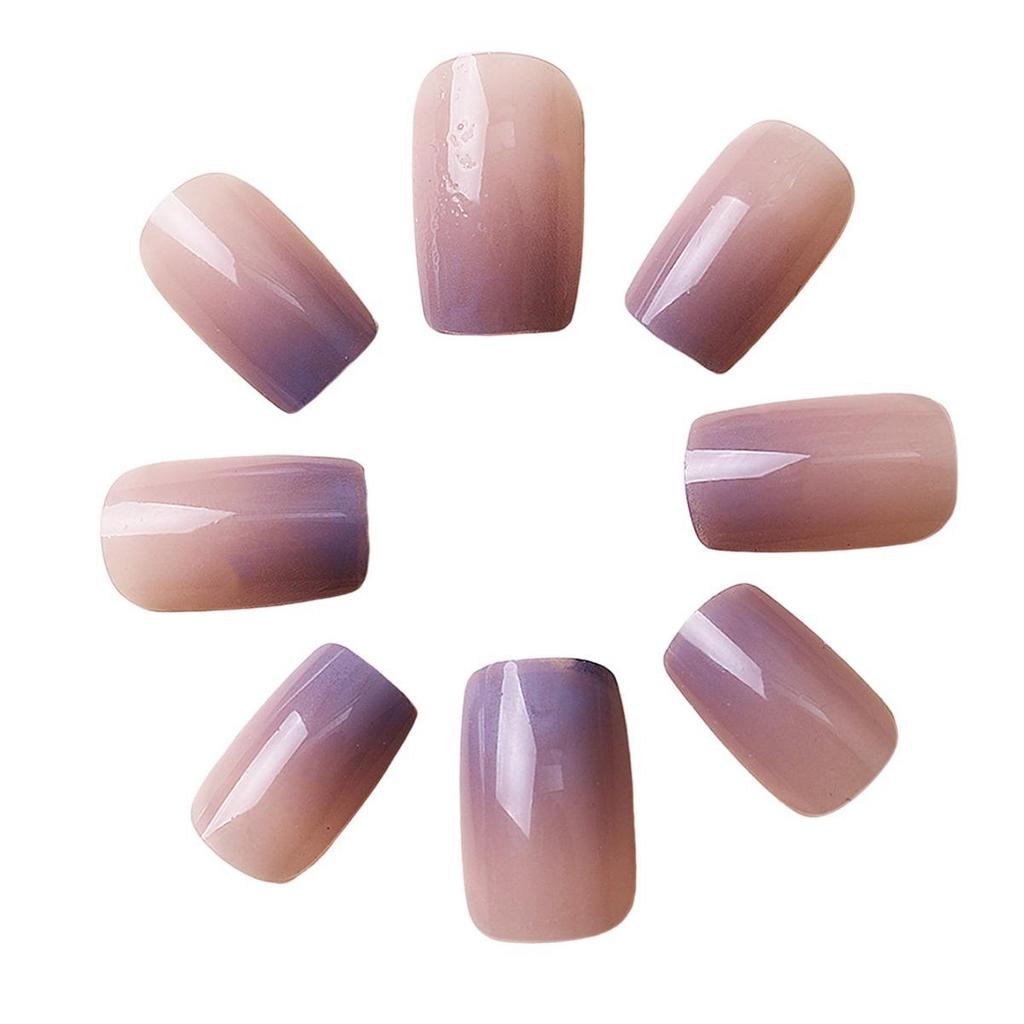 Gradient Line Removable Medium-Long Fake Nails - Pad Printing Style