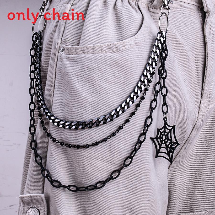 Unisex Punk Waist Chain With Threelayer Spider Web Pattern For Casual Streetwear чёрный