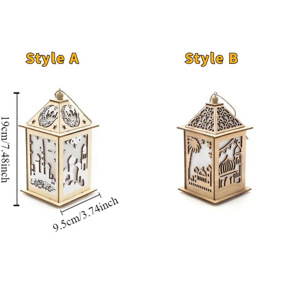 Wooden Ramadan LED Lantern Hollow Moon LED Lamp Portable Moroccan Wind Lantern  Ramadan Celebration