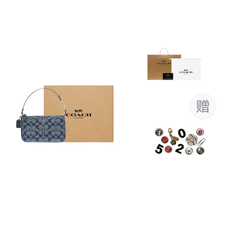 COACH Nolita Jacquard Fabric, Cow Split Leather Handbag, Shoulder Bag Women's Denim Blue CH149-IMDEI