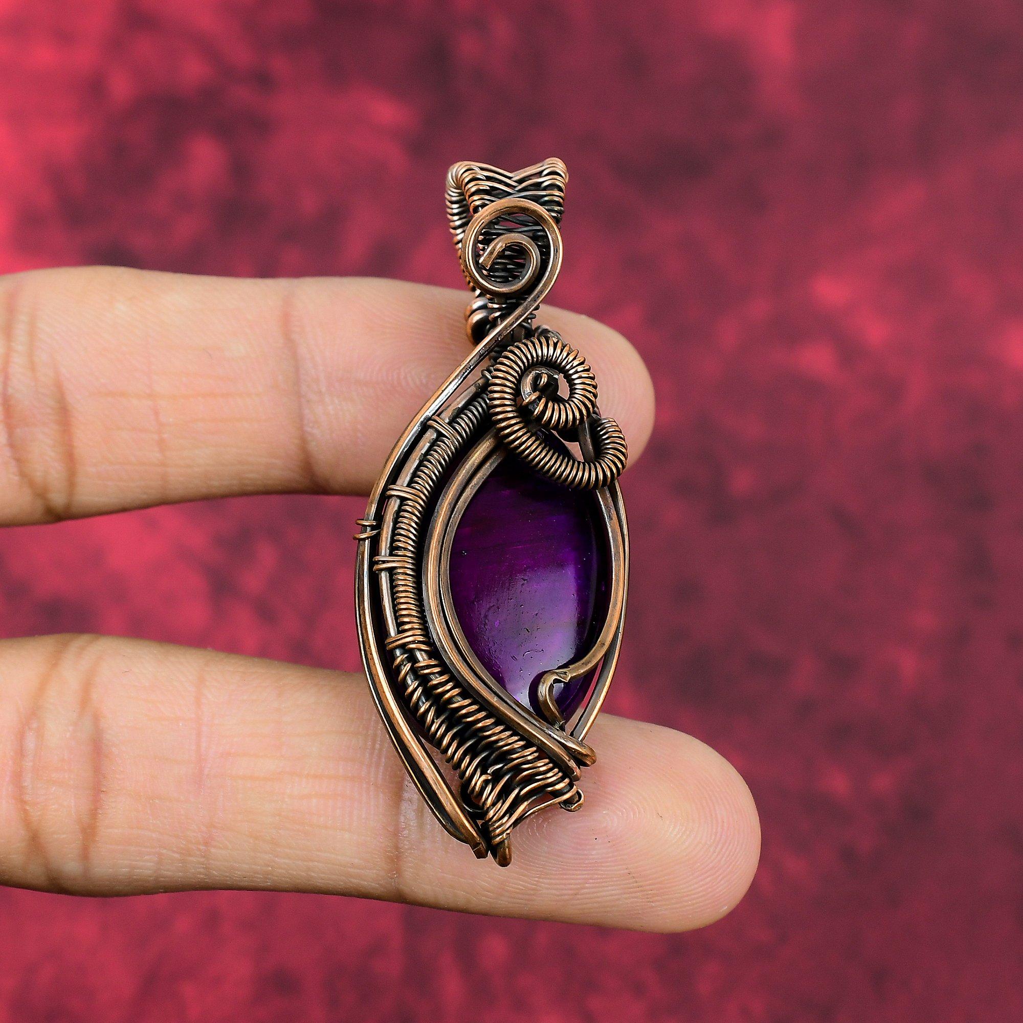 Purple Fire Labradorite Pendant Copper Wire Wrapped Pendant Handmade Labradorite Jewelry Gemstone Pendant Copper Wire Jewelry Gifts For Her