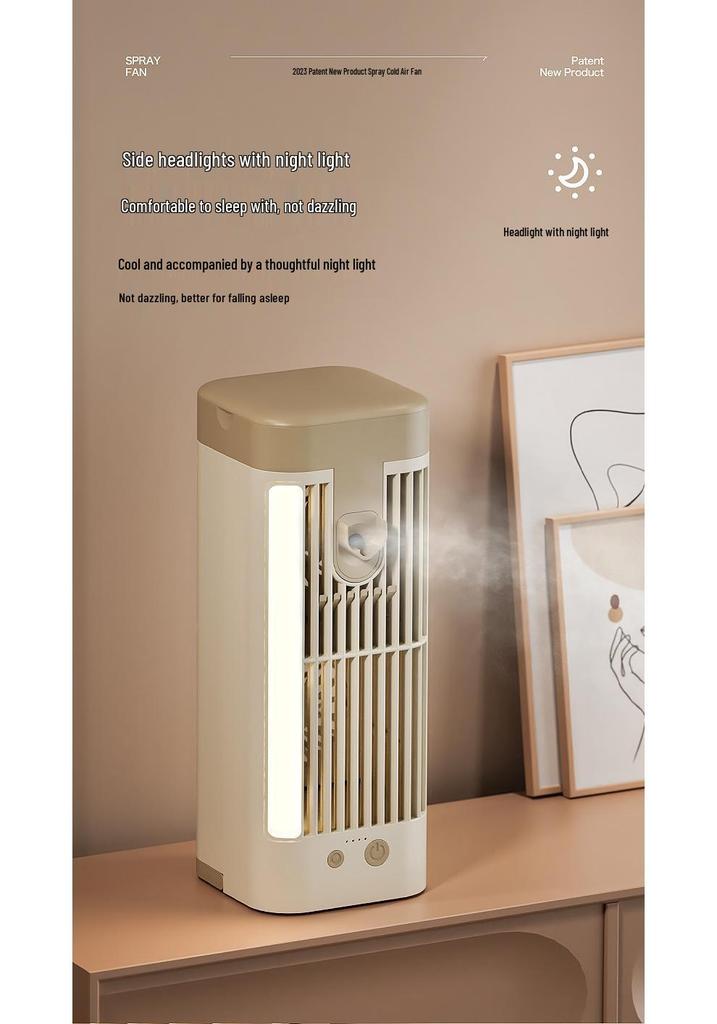 USB Mini Air Cooler Fan with Night Light - Indoor Water-Cooled Electric Fan with Spray for Dormitory