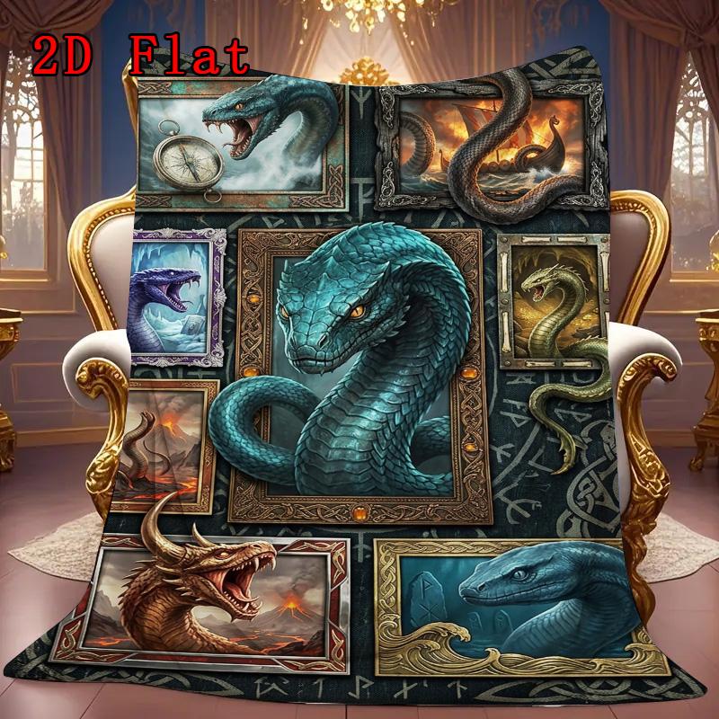 Serpent Legends Myths 2D Flat Pattern Flannel Blanket, High Quality All Seasons, Home Decor, Warmth and Comfort, Perfect for Christmas Gifts.