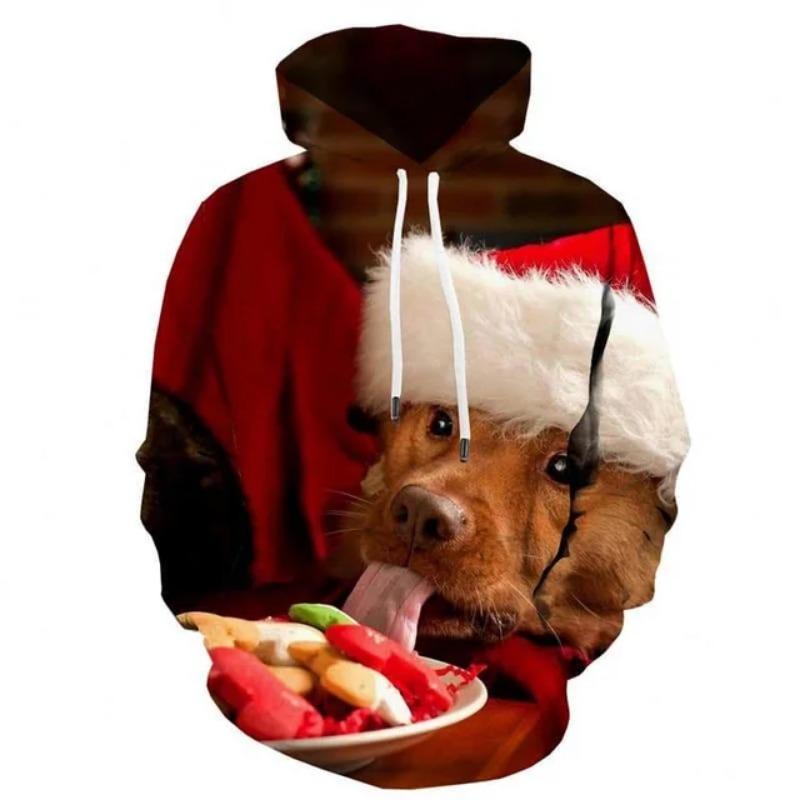 Christmas Cute Dog Hoodie For Men 3d Printed Animal Sweatshirt Harajuku Kids Hooded Tops Casual New Year Long Sleeves Hoodies