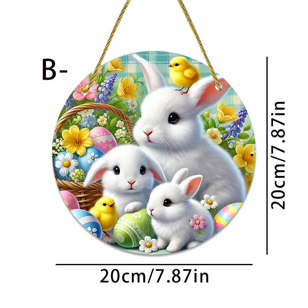 Disc Ornament Decorative Rabbit Decoration Bunny Pendant Round Window Decoration For Holiday Family Easter