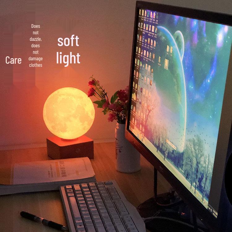 Moon Lamp USB Charging LED Night Light, 7-Color Touch, Creative Bedside Planet Lamp, Perfect Birthday Gift.
