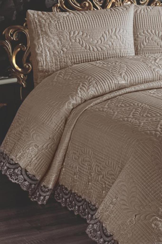 Simirna gestepptes Tagesdecken-Set, Bettdecke 240 x 260 mit Kissenbezug, Doppelbettgröße, Ultraschall, Cappucino