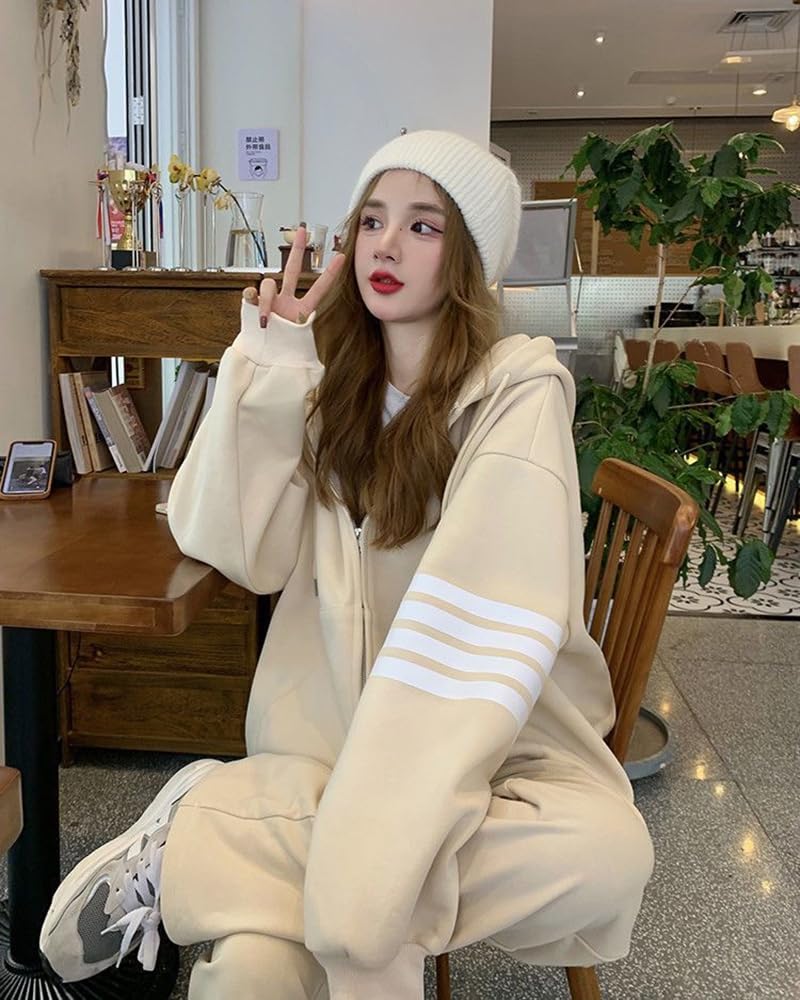 KTNCFD Tracksuit Hoodie and Long Harajuku Loose Women's Korean-Style 2-Piece Set, Pants, Sleeve, Style, Fit, Sportswear, Spring/Autumn,